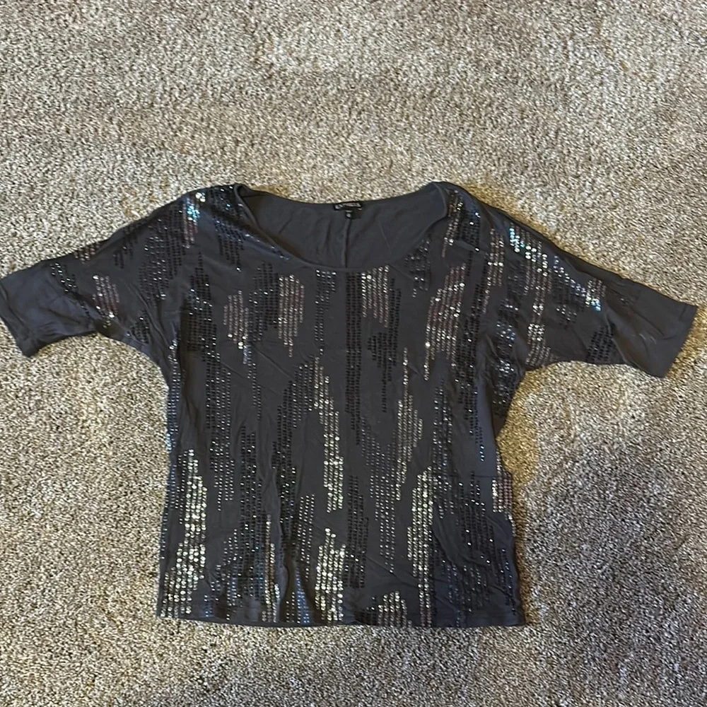 ⚡️Express‎ Boxy Sequin Gray Blouse